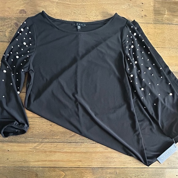 TIANA B Black Cocktail shift Dress with Long Bishop Pearl Sleeves - Picture 7 of 13